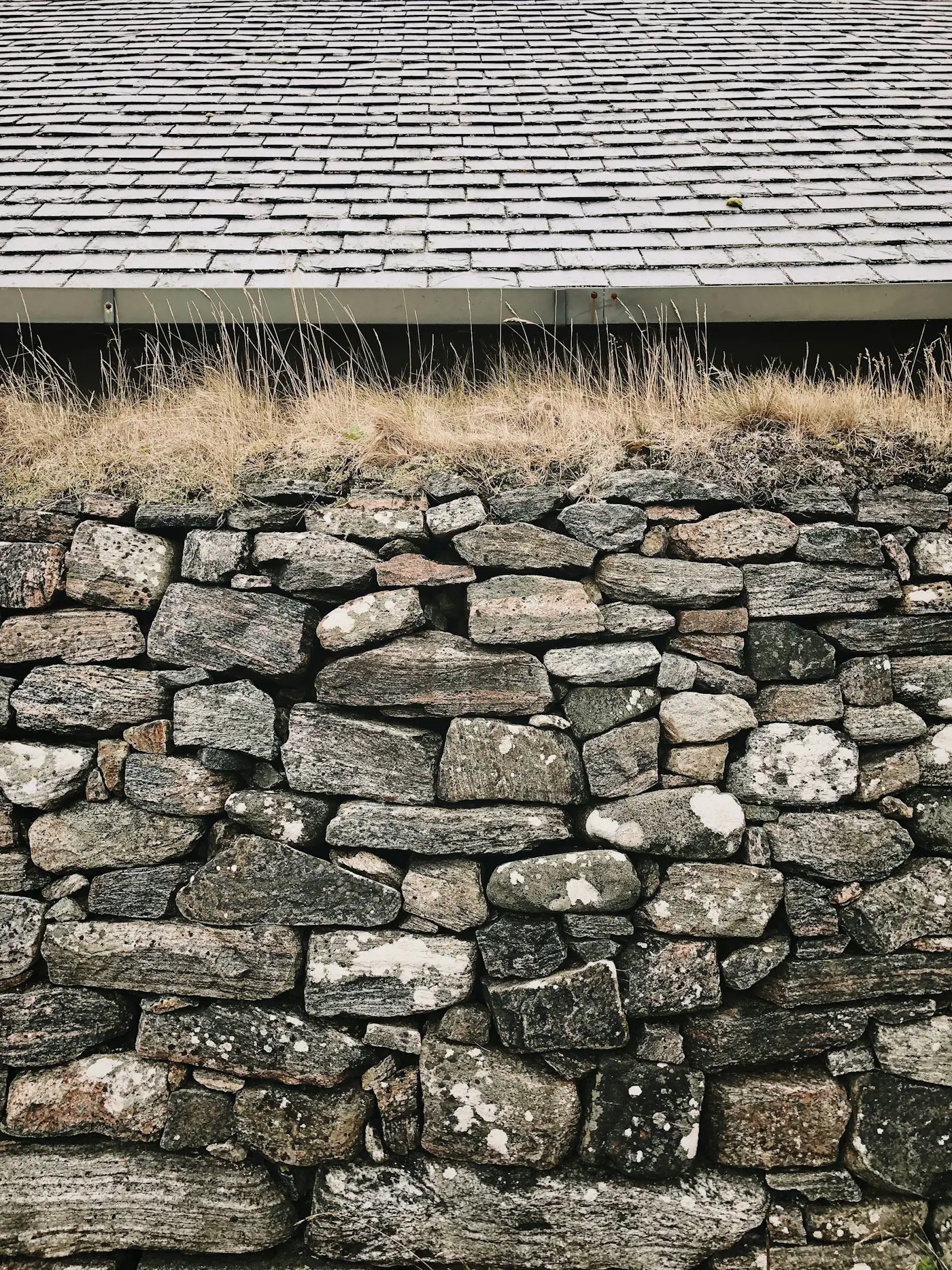Dry stone wall with traditional coping stones